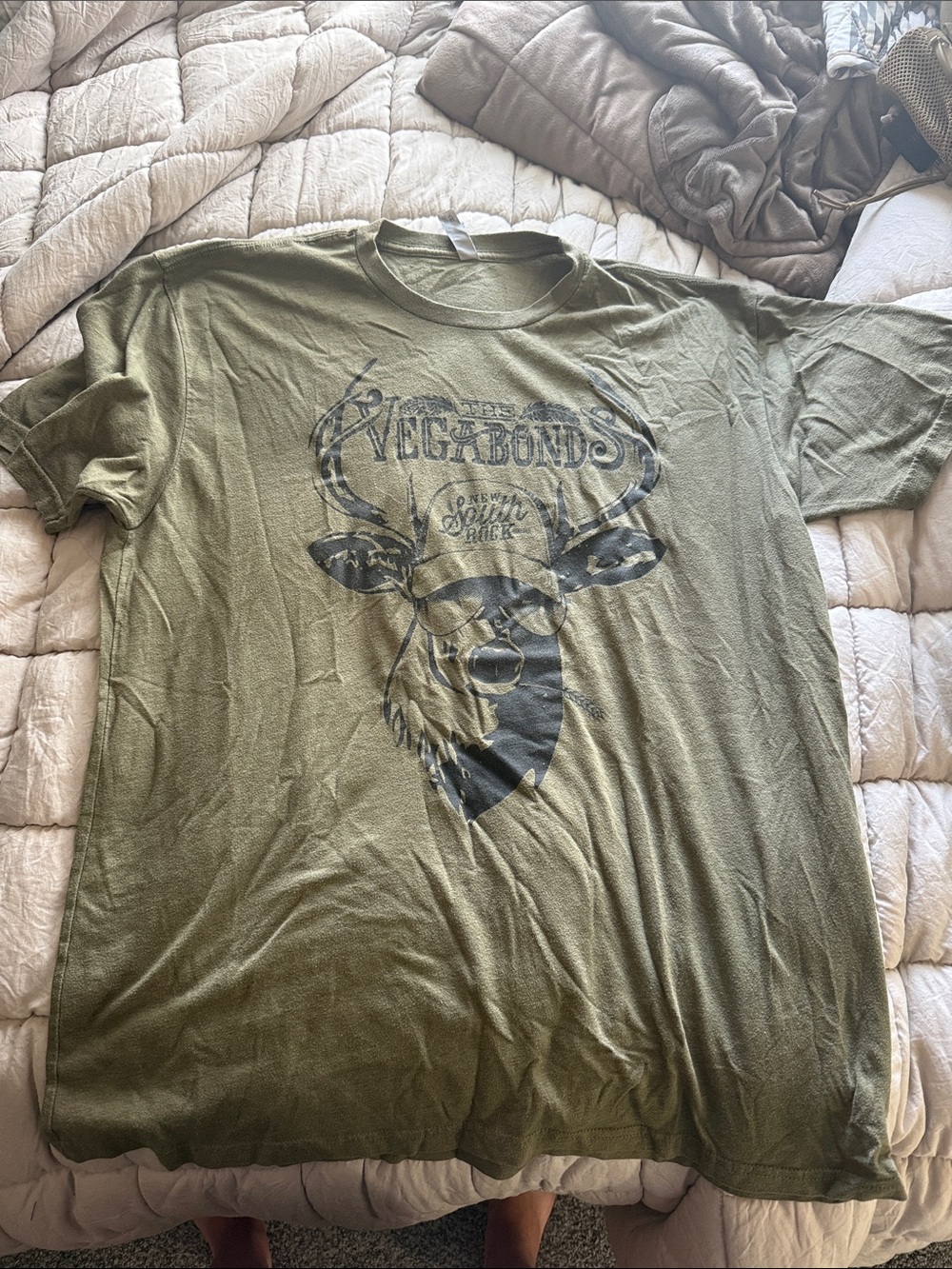 Vagabond Olive Green Graphic Tee with Deer Motif